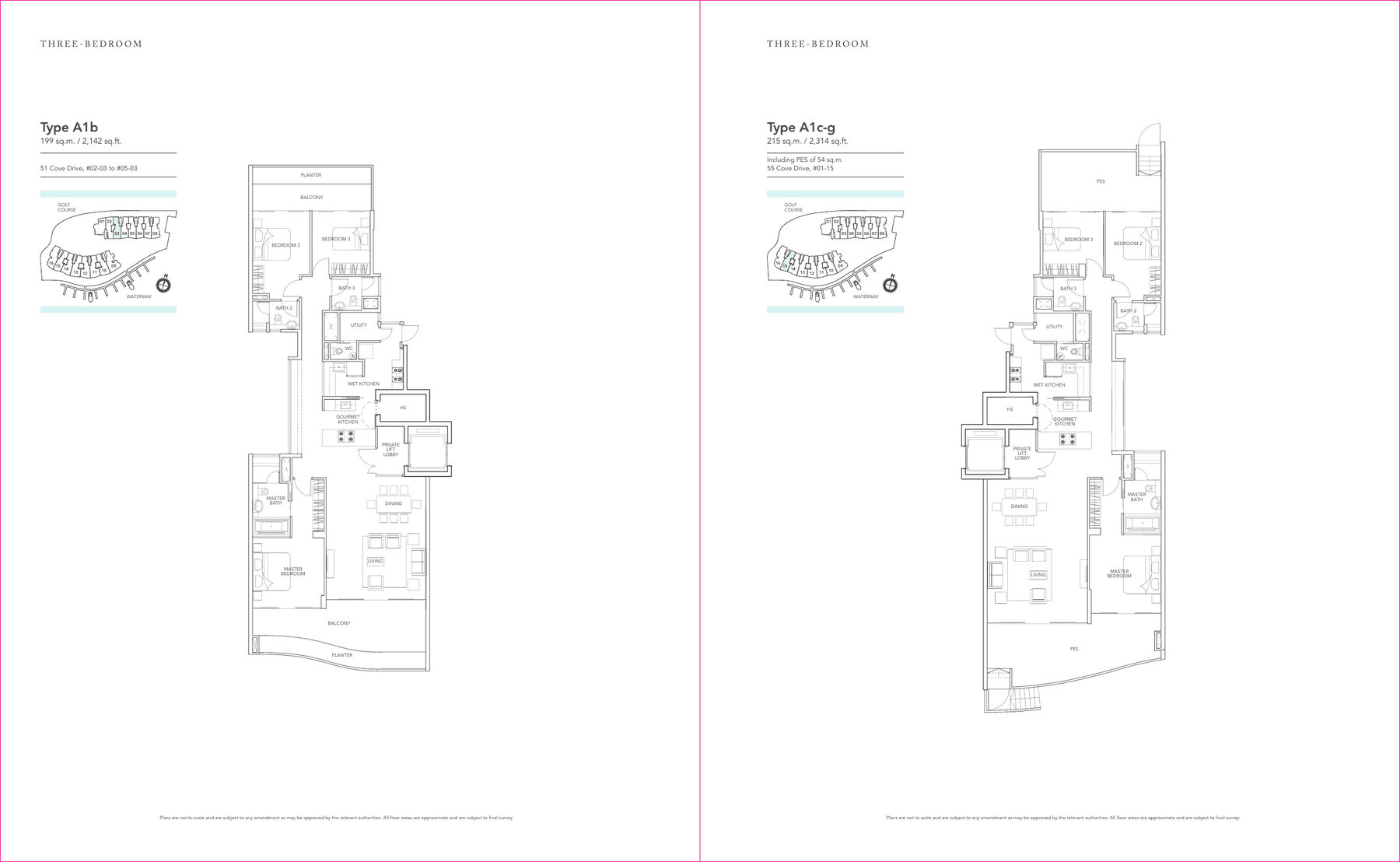 3-Bedroom · Type A1b / A1c-g · 2,142 and 2,314 sqft