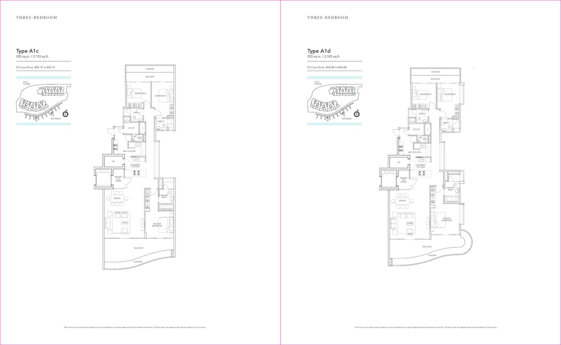 3-Bedroom · Type A1c / A1d · 2,153 and 2,185 sqft