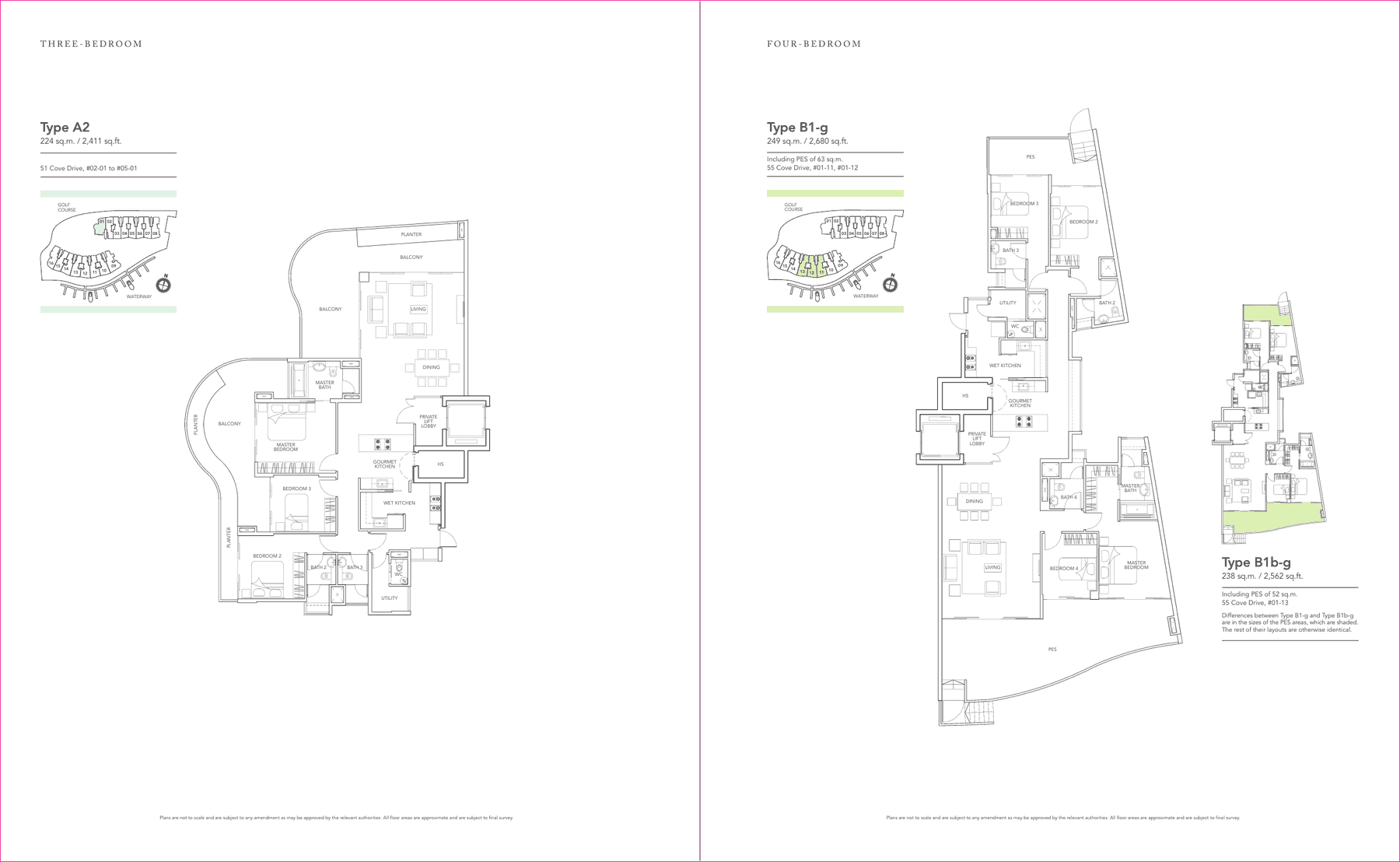 3 and 4-Bedroom · Type A2 / B1-g / B1b-g · 2,411 to 2,680 sqft